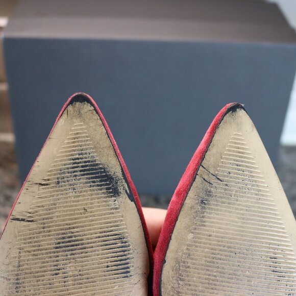 Wine Color Suede Heels by Mark Fisher, Carney Pumps.  8.5 M.  3" Block Heels - Picture 12 of 13